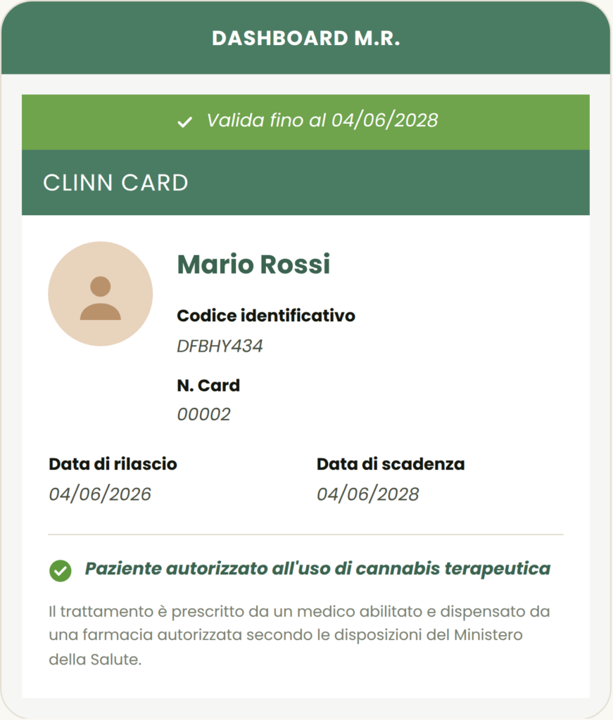 Clinn Card digitale (dati dimostrativi)